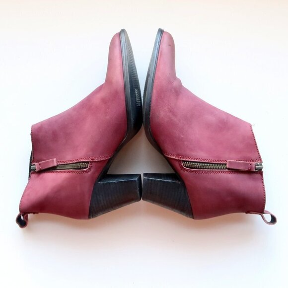 Jigsaw Maroon Nubuck Leather Block Heel Almond Toe Ankle Boots Booties Size 10.5 - Picture 11 of 16